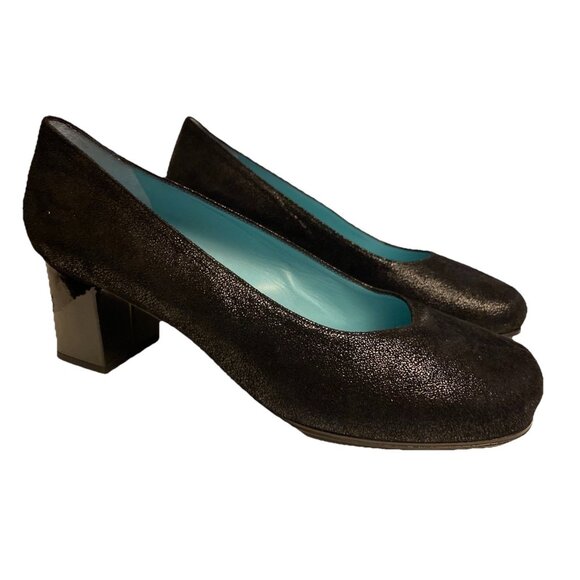 Thierry Rabotin EU 39 Black Pumps Soft Textured Leather Patent Heel Italy US 5.5 - Picture 1 of 12